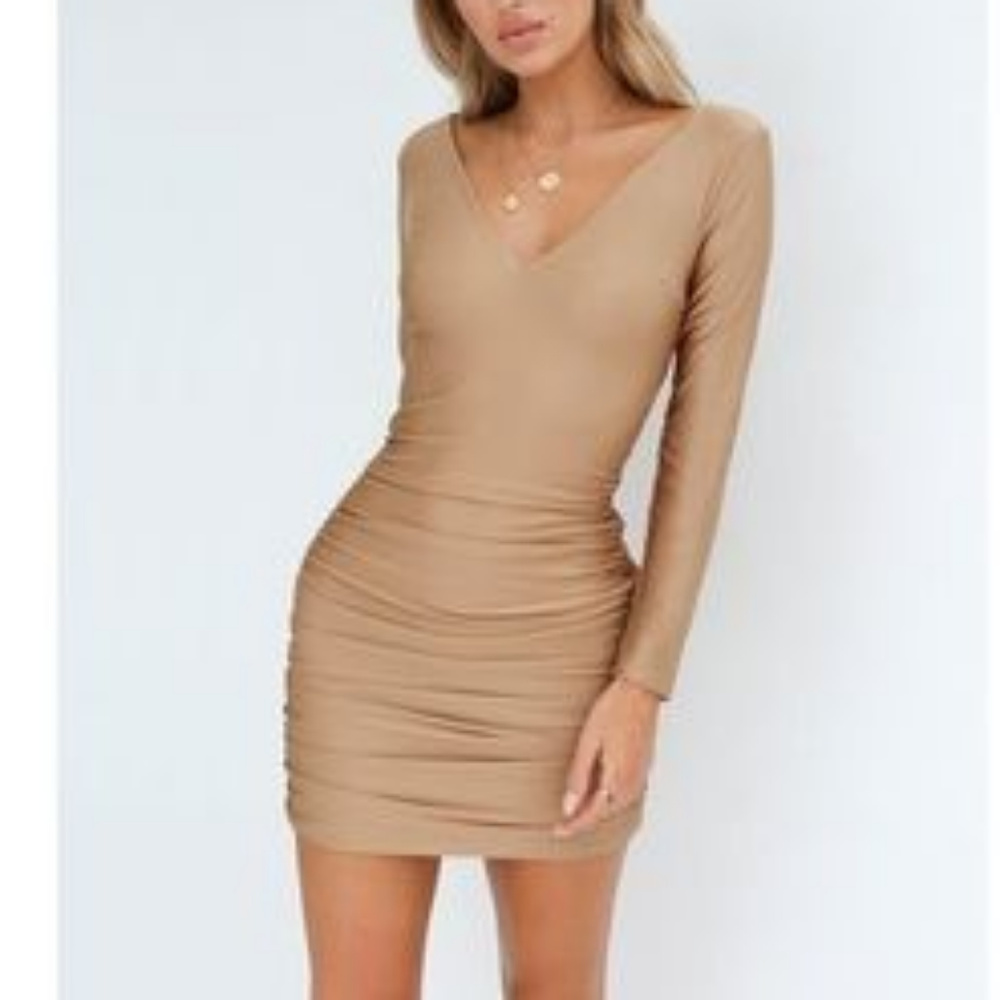 TIGER MIST Gold Ruched Bodycon Mini Dress